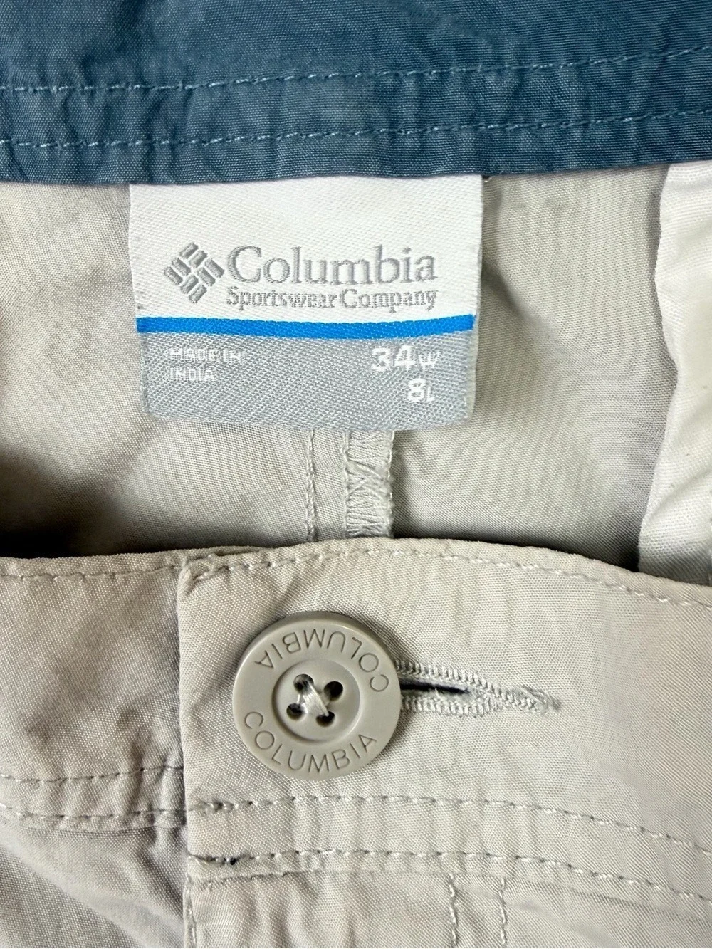 Columbia Men’s Hiking Shorts Size 34x8 Beige Khaki 100% Cotton Lightweight